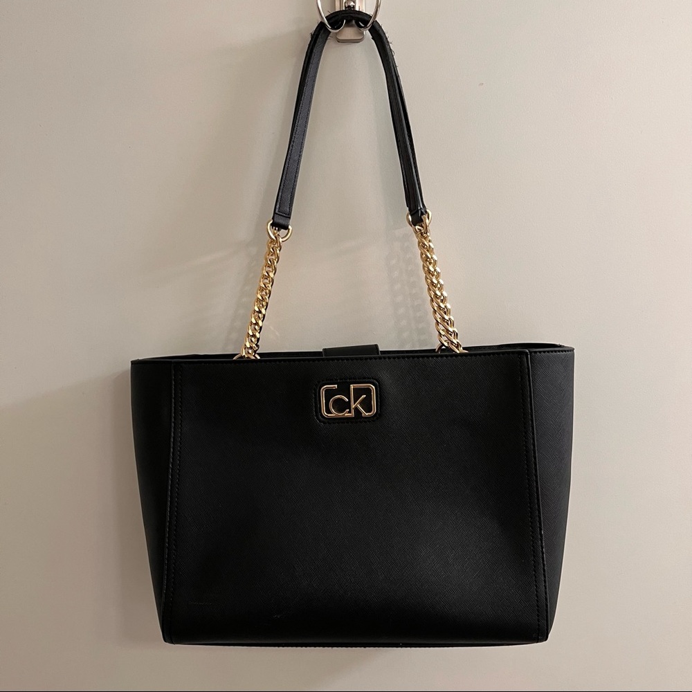 Calvin Klein Gold Chain Tote Bag Good Used Condition Black Gold Hand Bag Purse